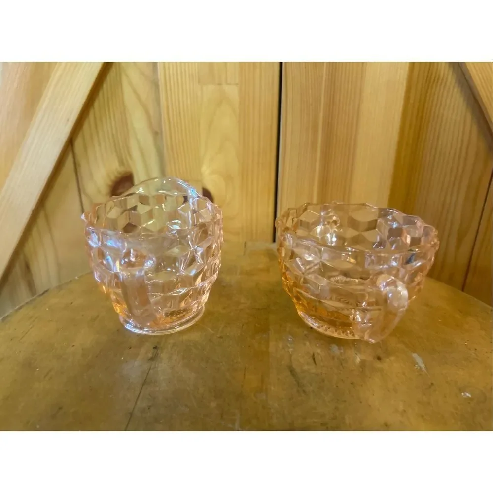 Vintage Jeannette Pink Depression Glass Cube/Cubist Sugar and Creamer Set (5708)